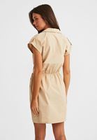 Bayan Krem Gömlek Yaka Pamuklu Mini Elbise