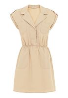 Bayan Krem Gömlek Yaka Pamuklu Mini Elbise