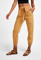 Bayan Krem Beli Lastikli Kargo Pantolon