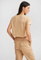 Bayan Krem Yırtık Detaylı Kısa Tişört