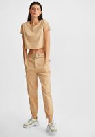 Bayan Krem Yırtık Detaylı Kısa Tişört