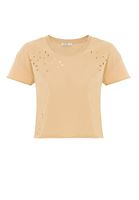 Bayan Krem Yırtık Detaylı Kısa Tişört