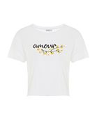 Bayan Beyaz Kısa Kollu Baskılı Tişört