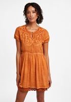 Bayan Turuncu Nakış Detaylı Kısa Elbise
