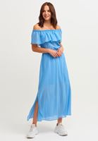 Bayan Mavi Yırtmaç Detaylı Uzun Elbise