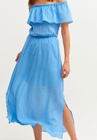 Bayan Mavi Yırtmaç Detaylı Uzun Elbise