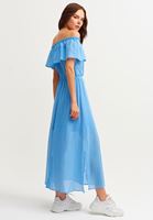 Bayan Mavi Yırtmaç Detaylı Uzun Elbise
