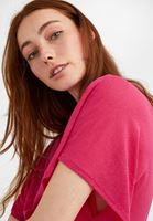 Bayan Pembe Sıfır Yaka Volanlı Tişört