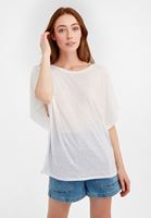 Bayan Beyaz Sıfır Yaka Volanlı Tişört