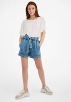 Bayan Beyaz Sıfır Yaka Volanlı Tişört