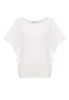 Bayan Beyaz Sıfır Yaka Volanlı Tişört