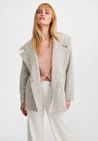 Bayan Gri Geniş Yakalı Çift Düğmeli Ceket