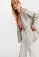 Bayan Gri Geniş Yakalı Çift Düğmeli Ceket