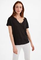 Bayan Siyah V Yaka Dantel Detaylı Tişört