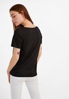 Bayan Siyah V Yaka Dantel Detaylı Tişört