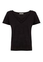 Bayan Siyah V Yaka Dantel Detaylı Tişört