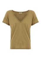 Bayan Yeşil V Yaka Dantel Detaylı Tişört