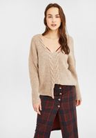 Bayan Gri Örgü Detaylı Triko Kazak