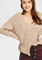 Bayan Gri Örgü Detaylı Triko Kazak