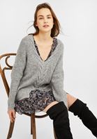 Bayan Gri Örgü Detaylı Triko Kazak