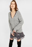 Bayan Gri Örgü Detaylı Triko Kazak