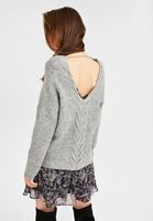 Bayan Gri Örgü Detaylı Triko Kazak