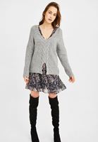 Bayan Gri Örgü Detaylı Triko Kazak