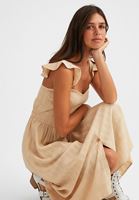 Bayan Krem Düğmeli Midi Elbise