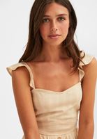 Bayan Krem Düğmeli Midi Elbise