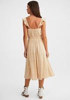 Bayan Krem Düğmeli Midi Elbise