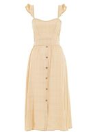 Bayan Krem Düğmeli Midi Elbise