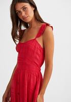 Bayan Kırmızı Düğmeli Midi Elbise