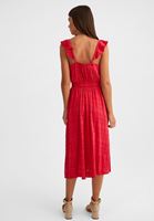 Bayan Kırmızı Düğmeli Midi Elbise