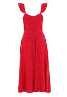 Bayan Kırmızı Düğmeli Midi Elbise