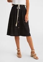 Bayan Siyah Pile Detaylı Düğmeli Etek