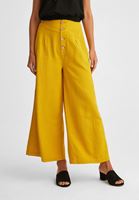 Bayan Sarı Düğme Detaylı Yüksek Bel Pantolon
