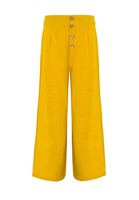 Bayan Sarı Düğme Detaylı Yüksek Bel Pantolon