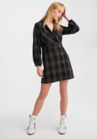 Bayan Siyah Kruvaze Yaka Mini Elbise