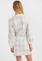 Bayan Krem Kruvaze Yaka Mini Elbise