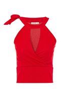 Bayan Kırmızı Bağlama Detaylı Crop Atlet