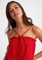 Bayan Kırmızı Halat Askılı Crop Bluz