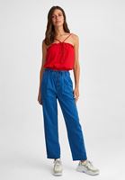 Bayan Kırmızı Halat Askılı Crop Bluz