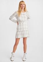 Bayan Krem Önü Fermuarlı Mini Etek