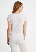 Bayan Beyaz Bağlama Detaylı Baskılı Tişört