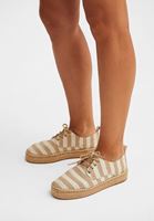 Bayan Krem Çizgi Desenli Espadril