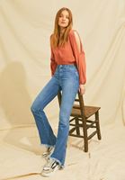 Bayan Mavi Yüksek Belli Flare Paça Denim Pantolon