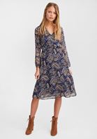 Bayan Çok Renkli Desenli Uzun Kollu Midi Elbise