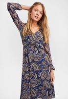 Bayan Çok Renkli Desenli Uzun Kollu Midi Elbise