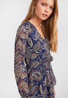 Bayan Çok Renkli Desenli Uzun Kollu Midi Elbise