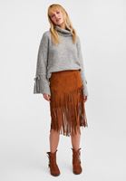 Bayan Kahverengi Püsküllü Süet Etek